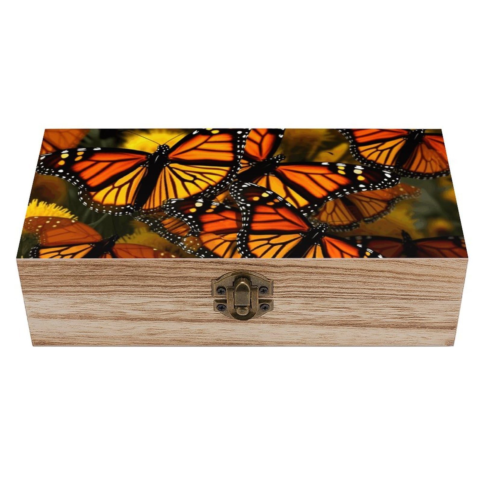 Monarch Butterflies Wooden Keepsake Box Storage Boxes with Hinged Lid