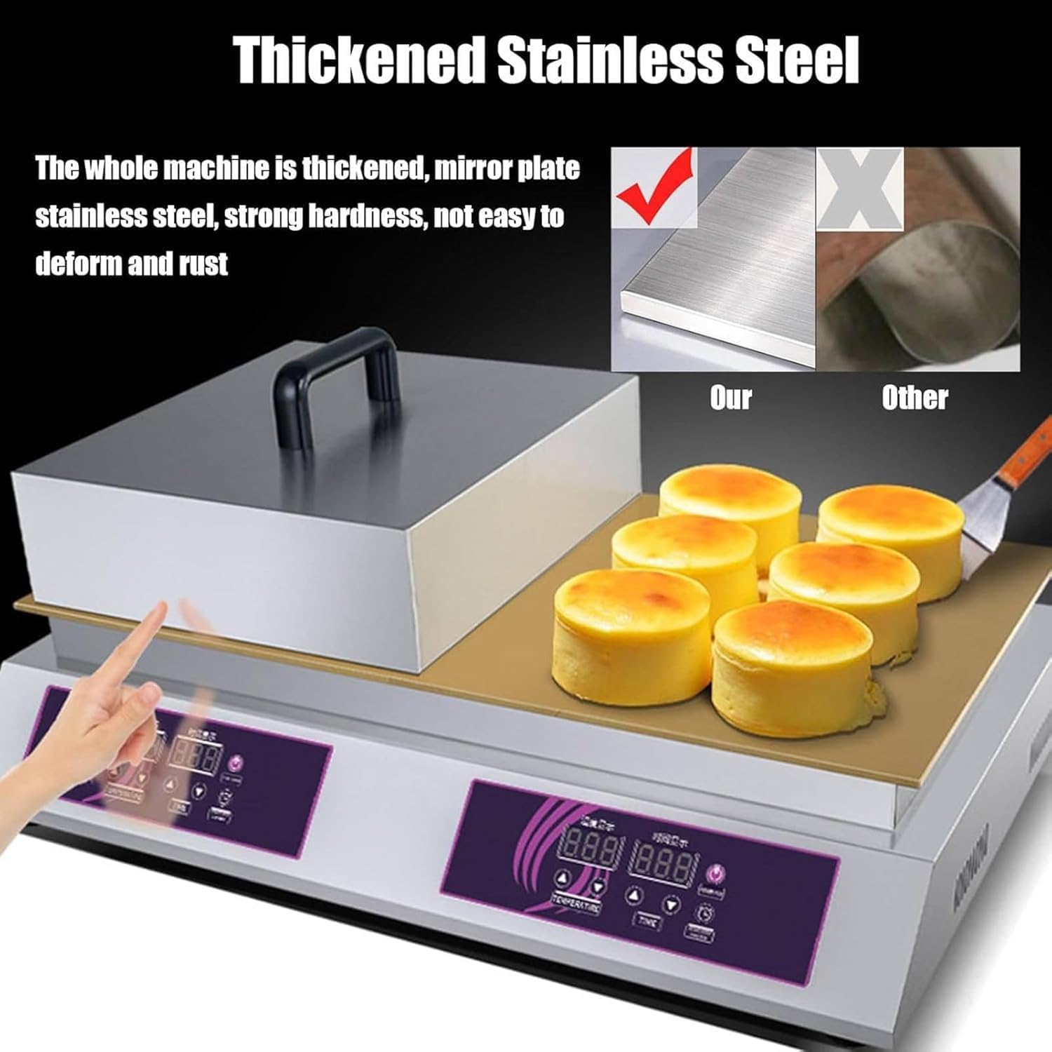 Macchina per soufflé 1300W/2600W | Macchina per Pancake soufflé Giapponesi | Macchina per dorayaki 60-240℃ | Piastra elettrica Commerciale,