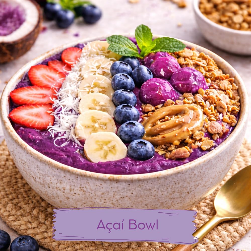 Açai Powder ◕ 100g ◕ 100% Czysty naturalny proszek Açai ◕ Jakość premium - klasa A ◕ Bez dodatków lub barwników ◕ Wegańskie i bezglutenowe ◕ Idealny do napojów, ciast i miski acai
