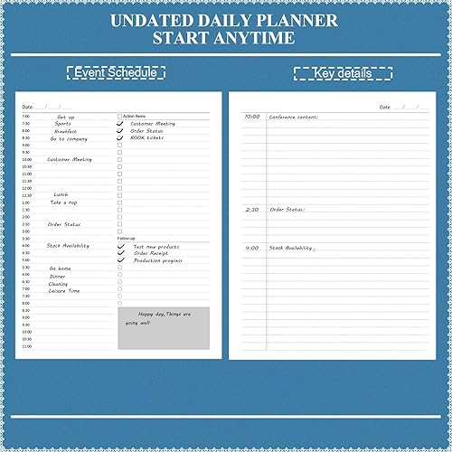 Miniatura 3 de Agenda diaria sin fecha, agenda sin fecha con horarios por hora, artículos de acción y seguimiento, cuaderno organizador diario A4 para aumentar la