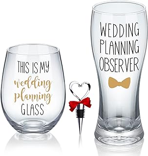 This is My Wedding Planning Glass Set, Engagement Gift for Couples, Mr & Mrs Gift, Anniversary, Wedding Gift for Newlyweds, Bride and Groom, Bridal Shower Gift Set