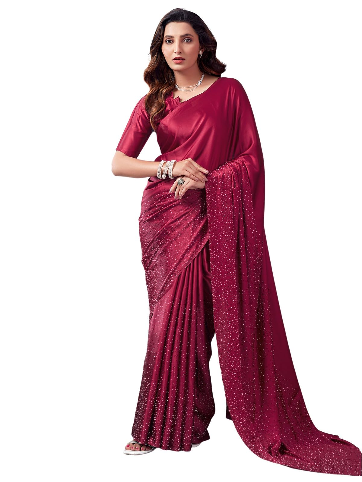 SatraniWomen's Satin Silk Hot Fixing Saree with Unstitched Blouse Piece