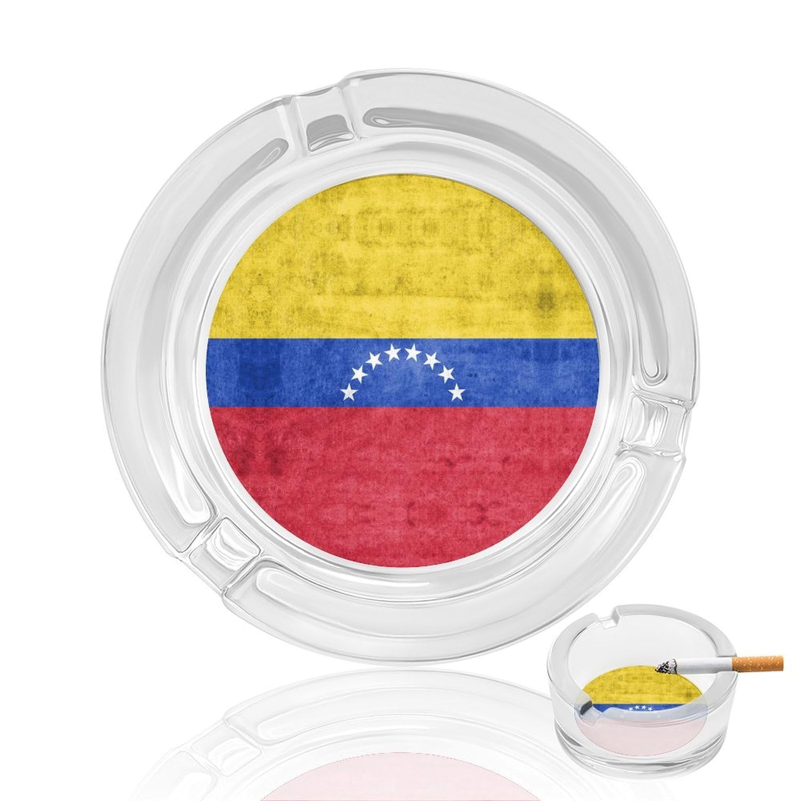 Flag of Venezuela Ashtray Portable Round Glass Outdoor Ash Tray for Home Office Garden Pub
