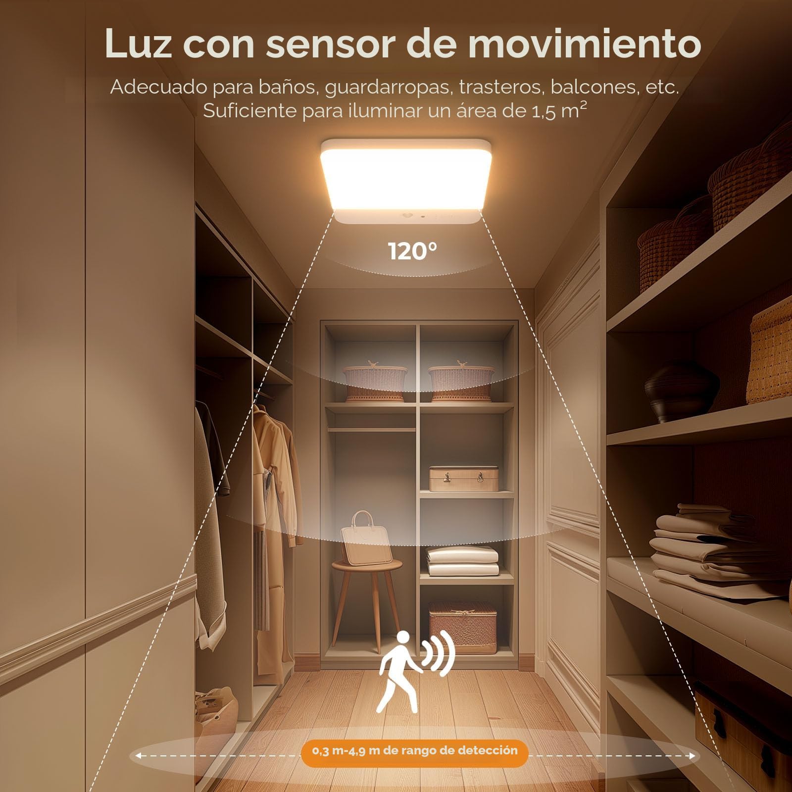 FULEN Plafon LED Techo con Sensor de Movimiento, Lampara Techo sin Cables para Baño con Batería, Luz de Ducha Recargable, Porche, Escaleras, Garaje, 3 Temperaturas de Color, Control Remoto,2 Paquetes