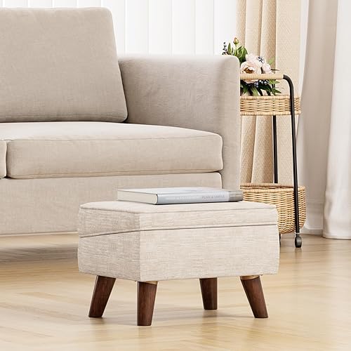 Miniatura 7 de FAGAGA Reposapiés otomano con almacenamiento, moderno reposapiés otomano con funda ajustable para sala de estar, dormitorio (beige)
