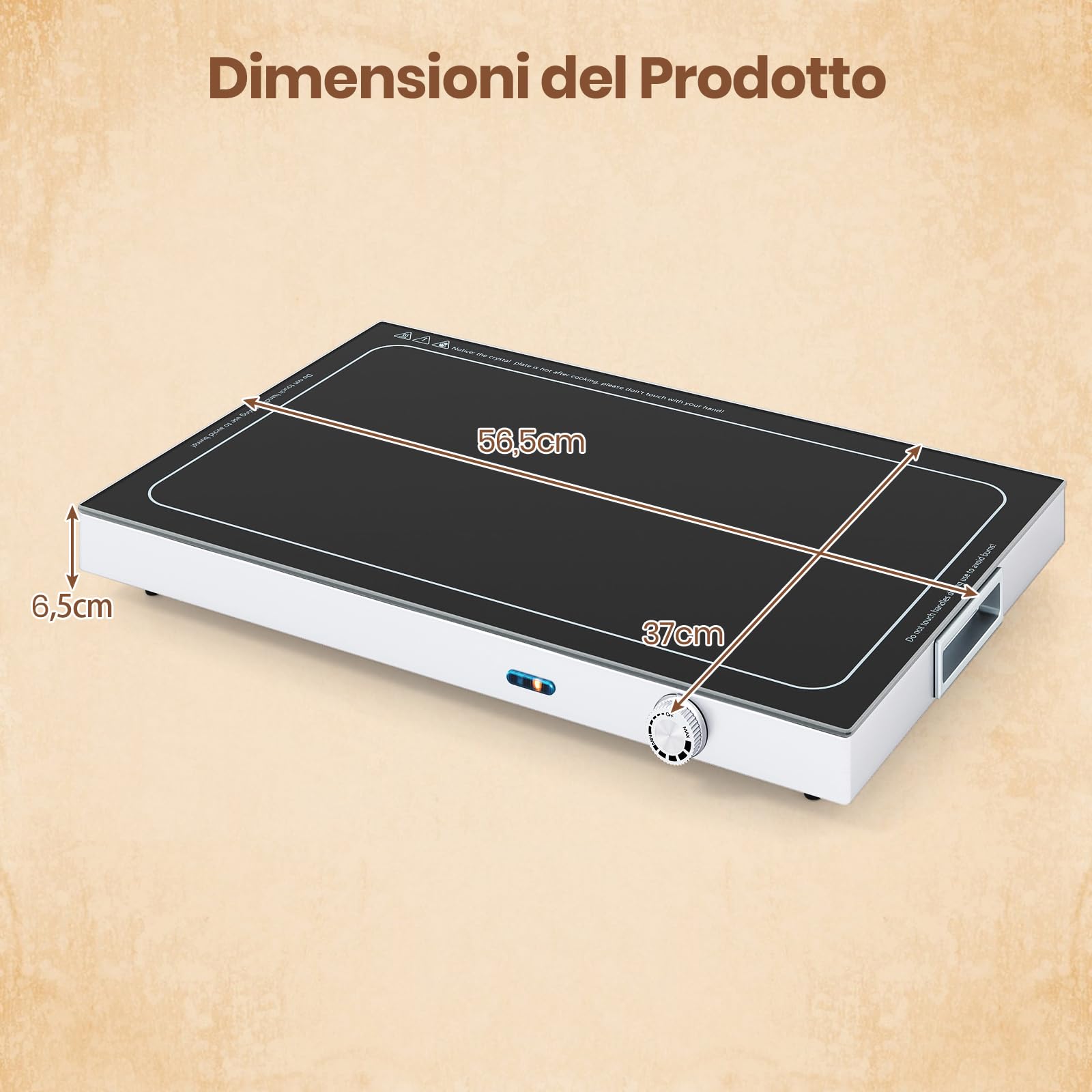 RELAX4LIFE Vassoio Riscaldante Elettrico, Piastra Scalda Cibi con Temperatura Regolabile, Superficie in Vetro Temperato e Maniglie Incorporate Salvaspazio per Feste, Raduni, Buffet ed Eventi