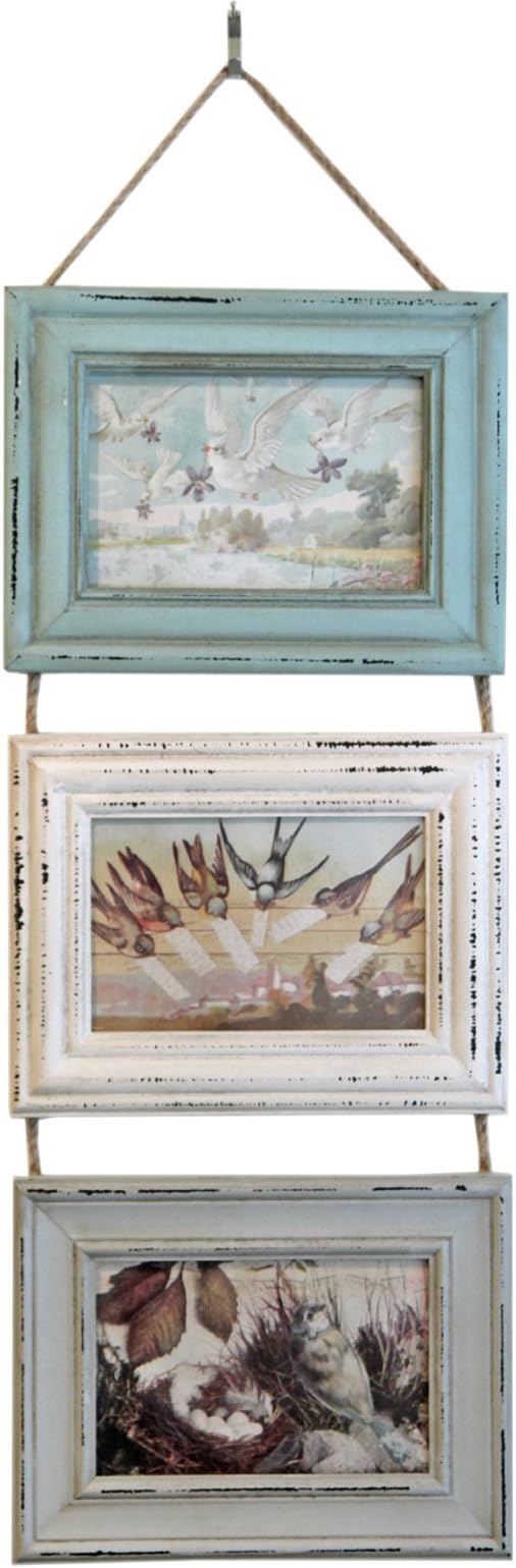 Rustic Triple Hanging Photo Frame - Green, Blue and Grey