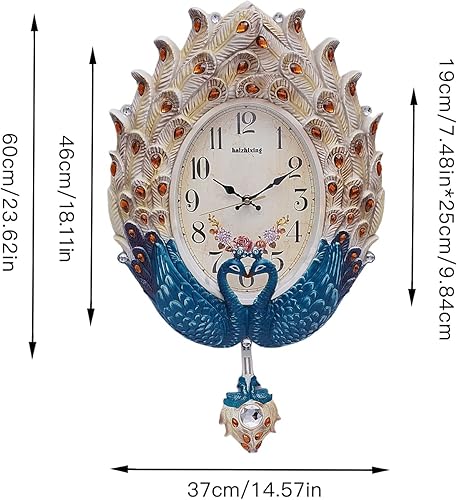 Miniatura 7 de Reloj de pared 3D Art Reloj de péndulo oscilante de metal moderno reloj silencioso de metal grande decoración de pared reloj en forma de pavo real