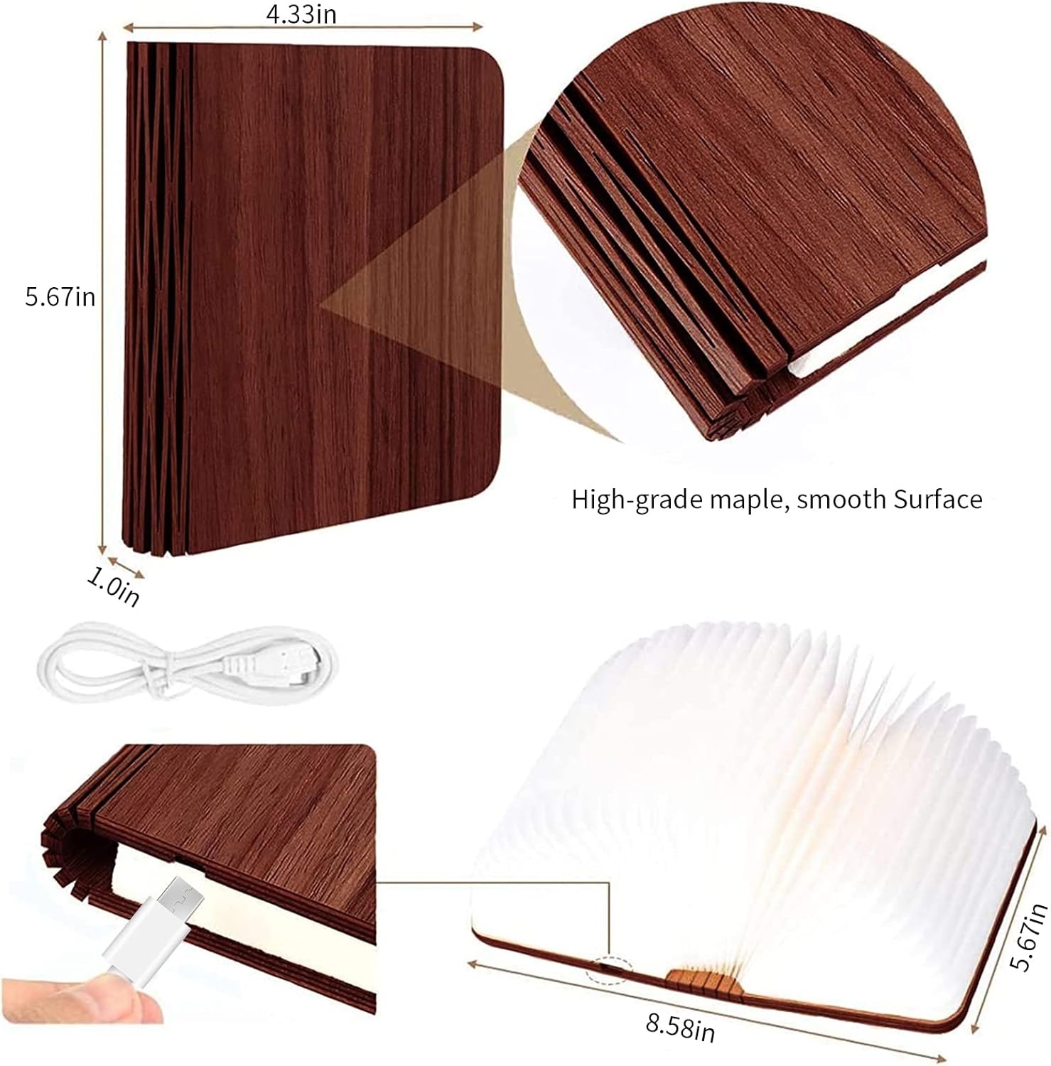 Vergissm Wooden Book Lamp, Upgraded 5 Colors Lumio Book Lamp, Novelty Lighting 360° Book Lamp Light, LED Folding Book Lamp for Bookish Lamp Decor & Book Lovers Gifts, Light Up Book Gifts for Women