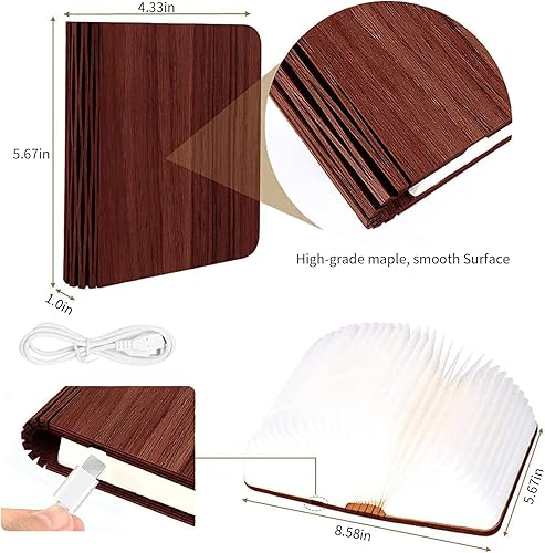 Miniatura 5 de Vergissm Luz de libro de madera, 3 colores plegable lámpara de libro luz blancaluz amarillacolores de luz amarilla cálida LED libro luz para