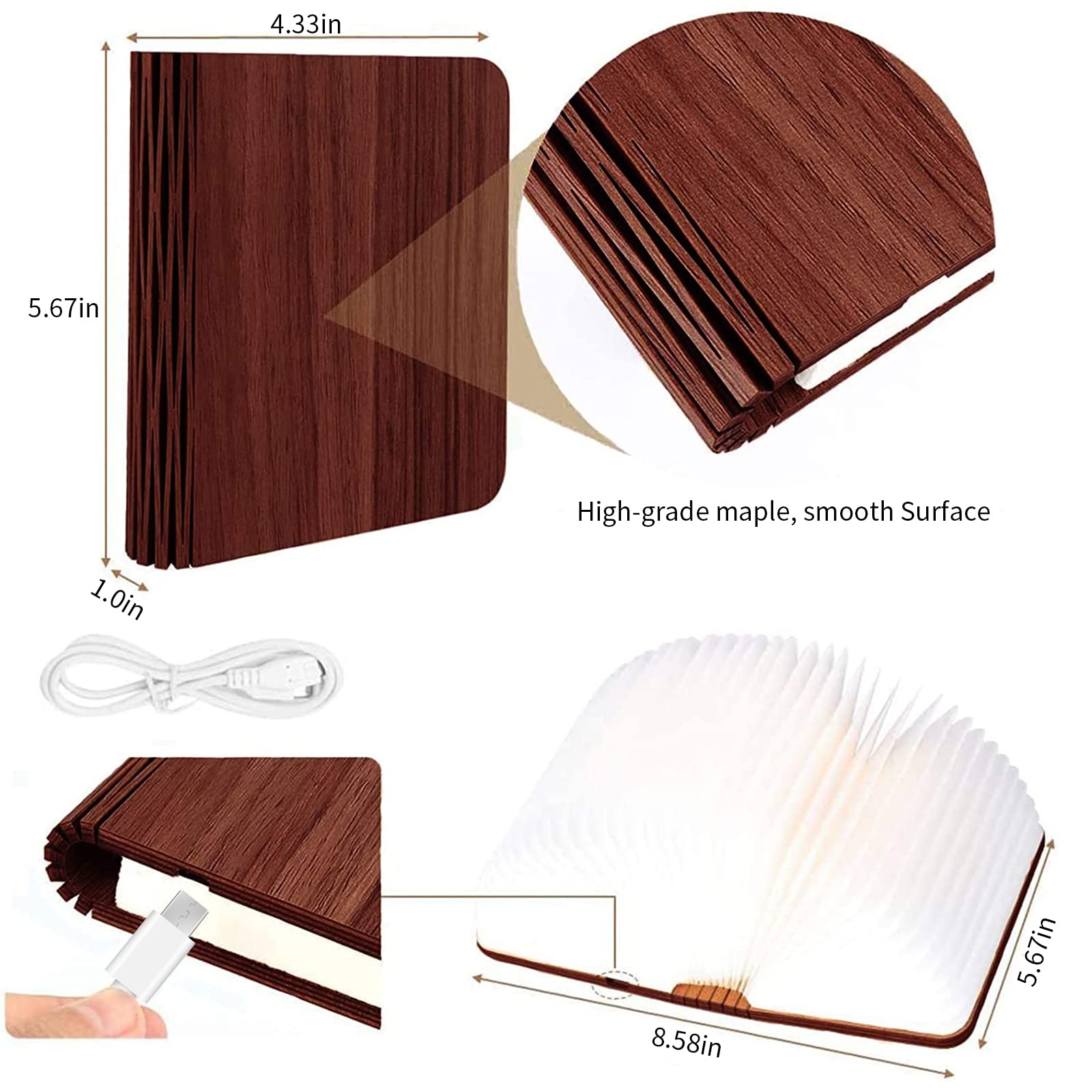 Vergissm Buch-Lampe aus Holz, verbesserte 5 Farben, Neuheit, Beleuchtung, 360 ° faltbare Buchlampe, blau/grün/weiß/orange/rot, LED-Papierlaterne für Schreibtisch, Zimmer, Bibliotheksdekoration