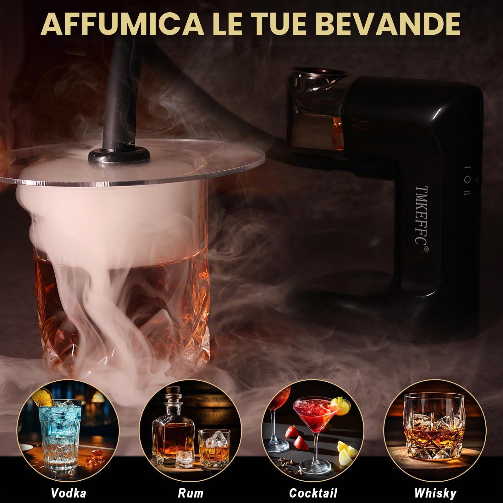 Pistola Affumicatore - Pistola a Fumo Fredda Portatile per Alimenti, Cocktail da Bere, Carne, Bacon, BBQ, Formaggio (Nero)