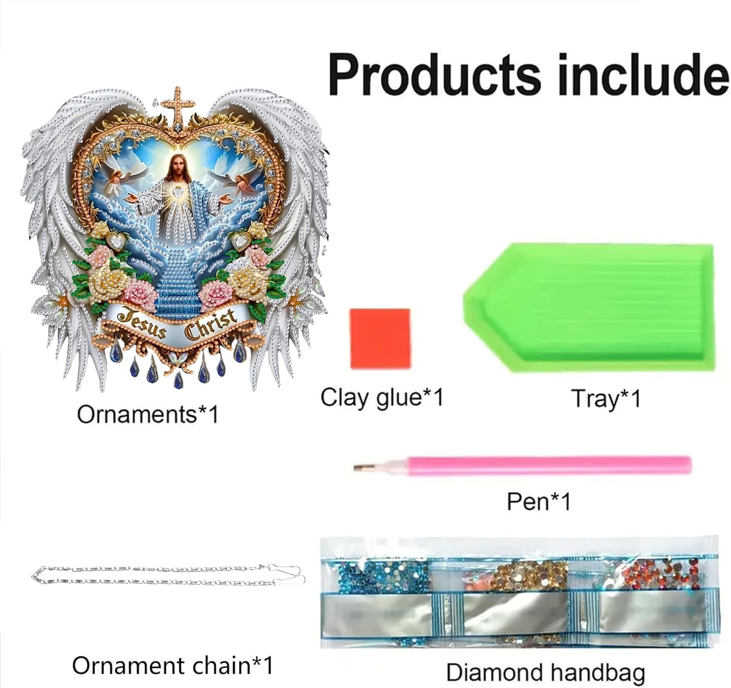 STGLCR Religion Jesus Diamond Painting Kits Hanging Pendant, Special Shaped Crystal DIY Cross Diamond Art Hanging Sign Double-Sided Pattern Window Pendant Ornament for Christmas Home Decor and Gift