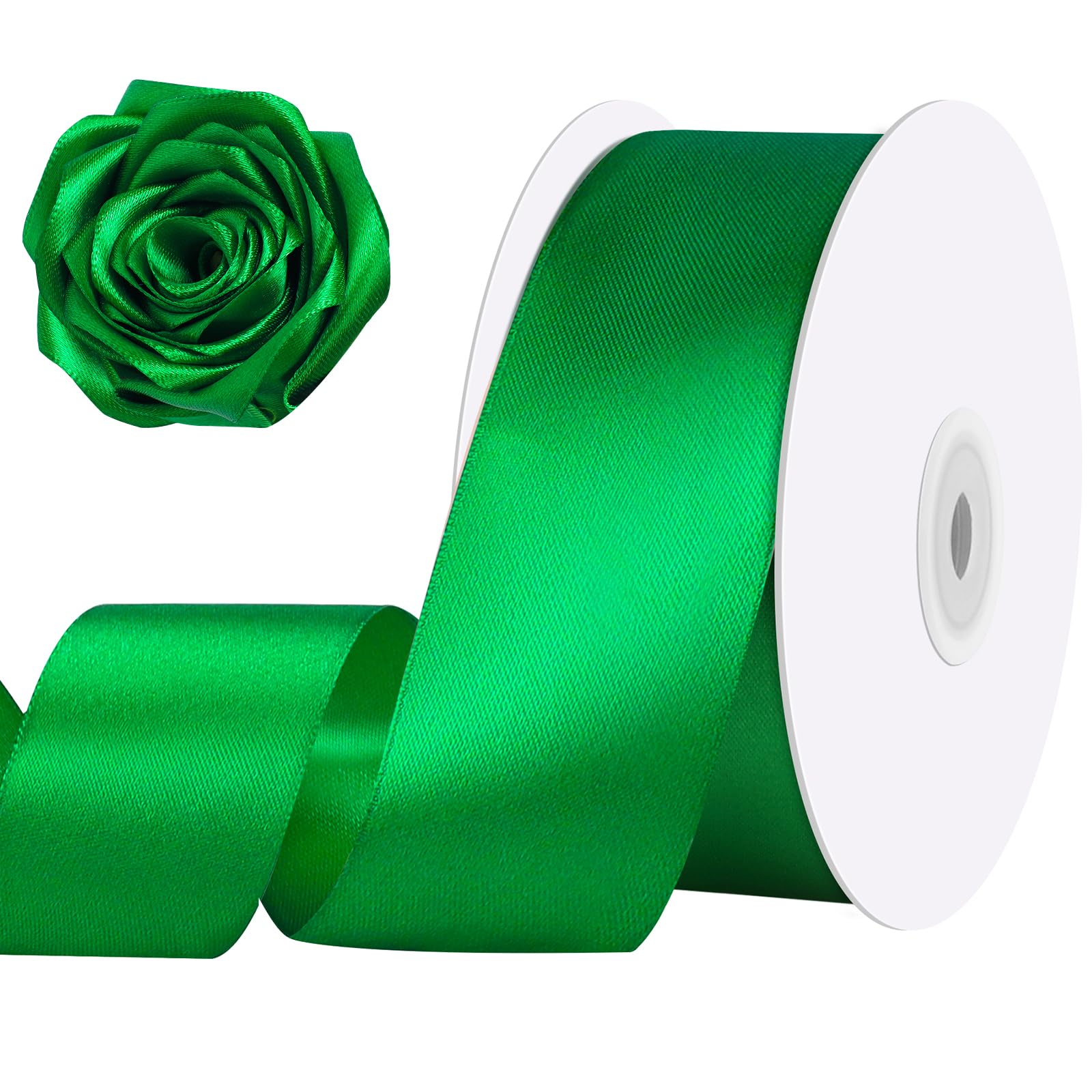 Green Ribbon 1 1/2 inch 60 Yards Christmas Ribbons Double Faced Green Satin Ribbon for Gift Wrapping Crafts Flower Bouquet Hair Bows Decorations
