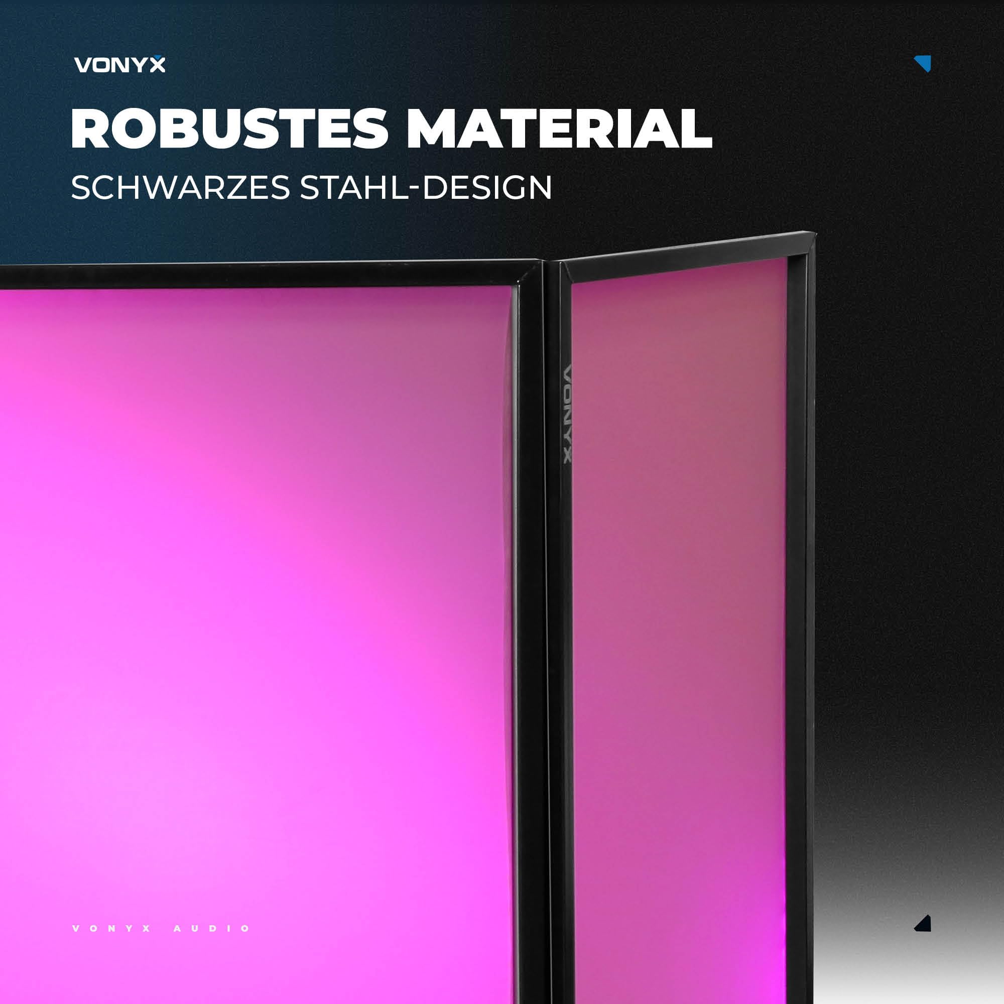 Vonyx DB2 DJ Screen, Verkleidung für DJ Pult zusammenklappbarer und mobiler DJ Stand, 280cm x 120xm, Booth, mit integrierter Leinwand für ein professionelles Bühnenbild, Weiß