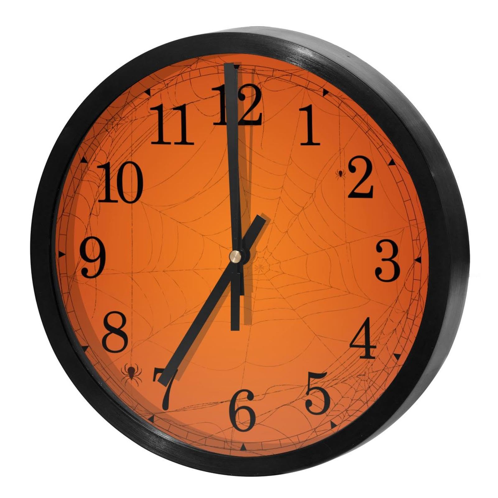 Horloge murale silencieuse à quartz orange motif toile d'araignée ronde pour cuisine