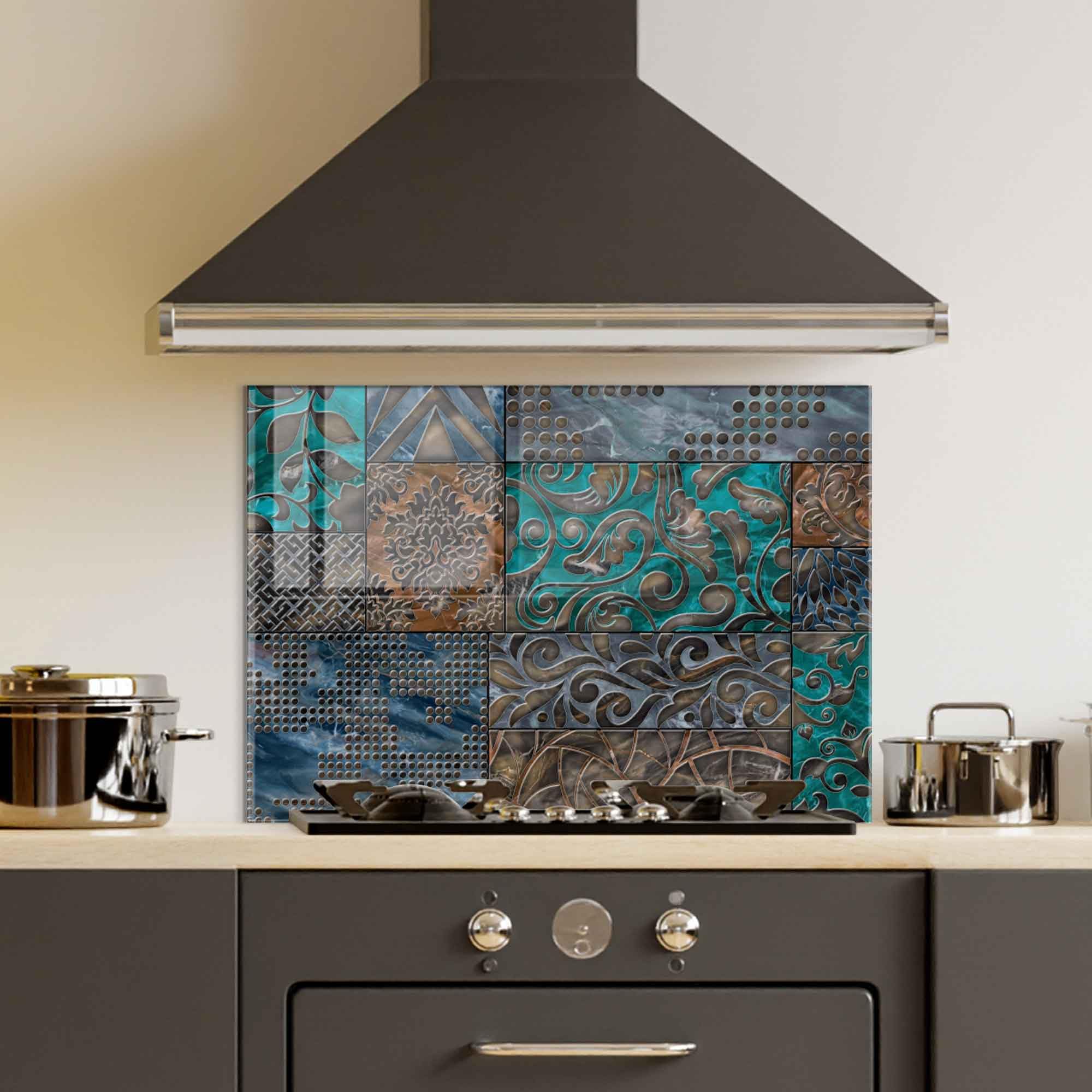 Roggmard Tempered Glass Kitchen Backsplash, Stove Back Top Cover, Splashback Tile, Kitchen Sink Cover Splash Guard, Home Kitchen Decor (31.5x15.7''-(80x40cm))