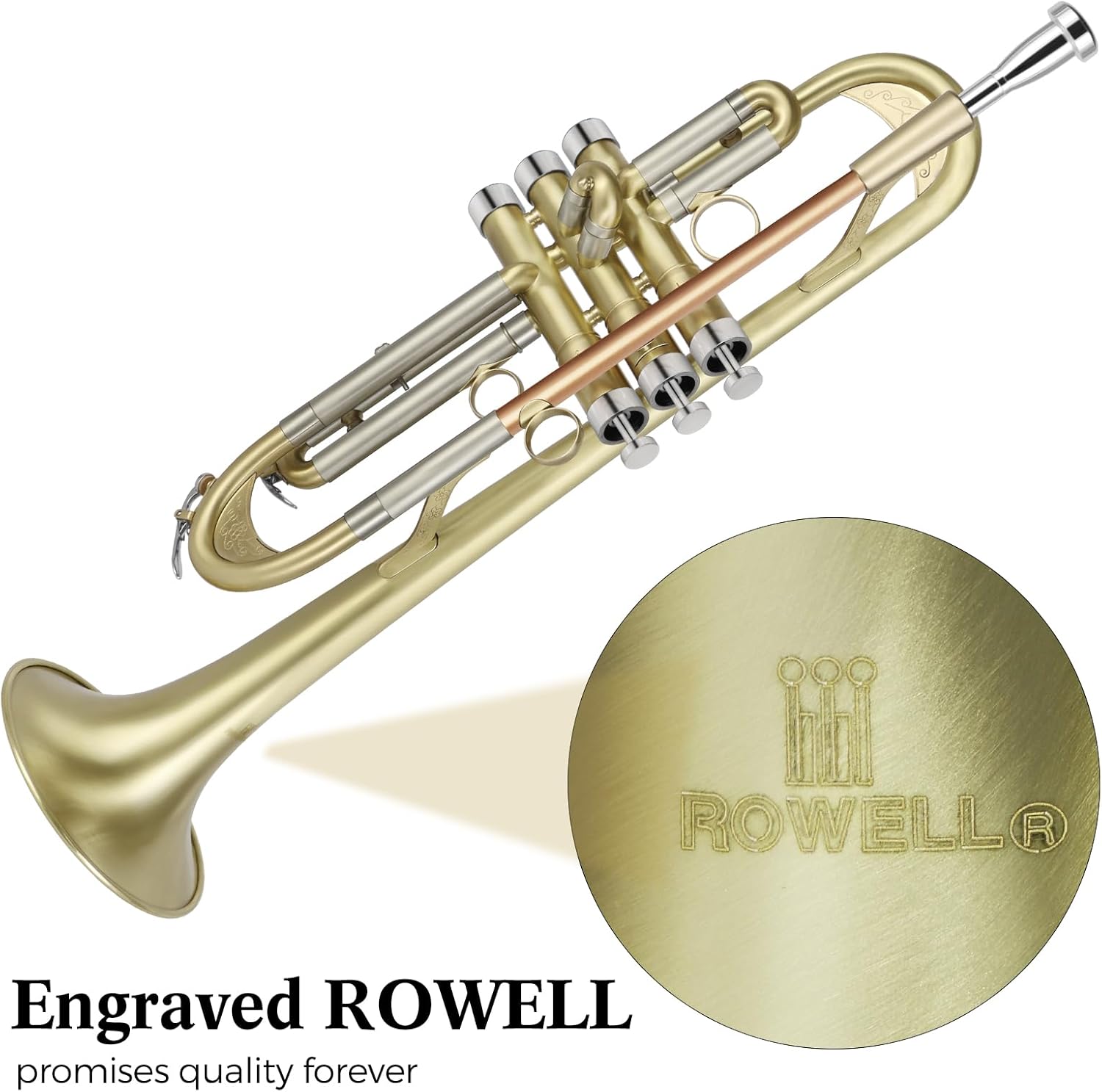 ROWELL Trumpet Standard Bb Trumpet Set Professional Trumpets Brass Trumpets for Beginners with Deluxe Hand Case,Gloves,7C Mouthpiece (Antique Finished)