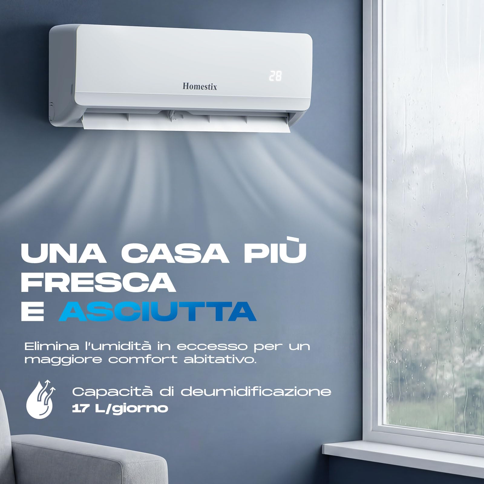Condizionatore 12000 Btu Inverter Monosplit,con Pompa di Calore,Raffreddamento/Riscaldamento,Deumidificazione e Ventilazione,Ultra Silenzioso,Telecomando e App,Timer 24h, Modalità Notte ed Eco