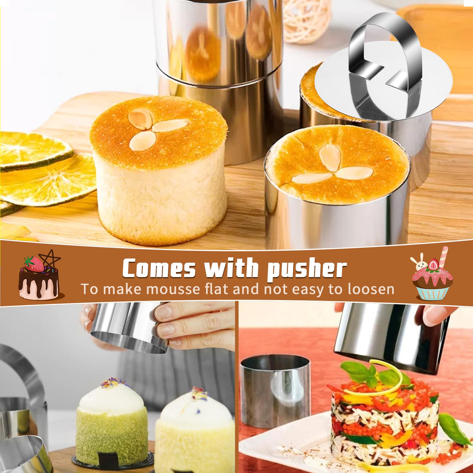 Stampi Dessert Set 12 Anelli Per Dessert In Acciaio Inox - 8cm Diametro, Con Coperchio E Base Per Mousse E Torte Anelli Dessert - 2