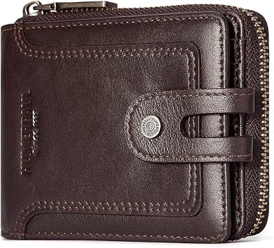 HUMERPAUL Leather Mens Wallet with Zipper RFID Blocking Wallets for Men UK | RFID Blocking,Horizontal Bifold,Flap ID Window,Zip Coin Pocket,Large Card Slots,Snap Flap Design,Ideal Gift Choice
