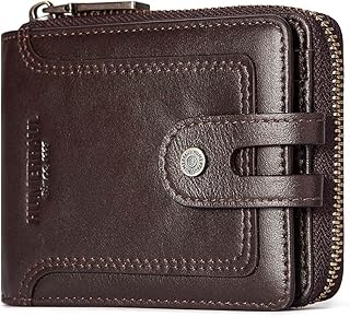 Zipper Wallet For Men Genuine Leather RFID Blocking Bifold Wallet for ID Window, Zip Coin Pocket and Credit Card Holders Large Capacity (Coffee)