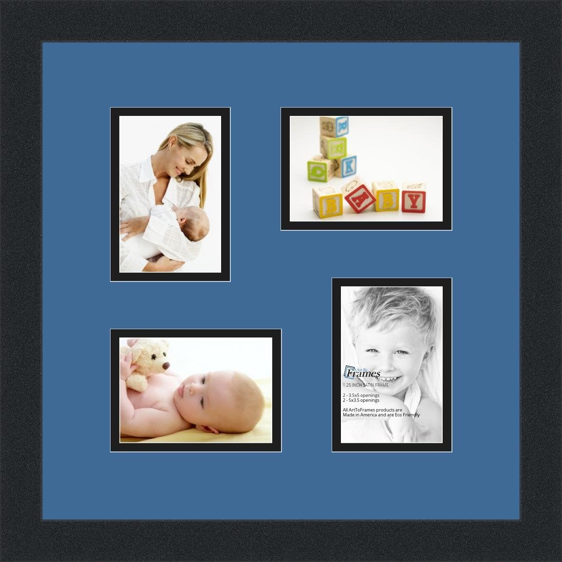 ArtToFrames Collage Photo Frame Double Mat with 4-3.5x5 Openings and Satin Black Frame