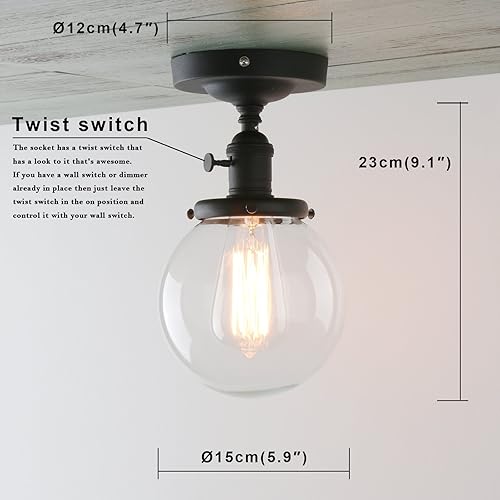Miniatura 2 de PERMO Mini lámpara de techo industrial vintage de 5.9 pulgadas con globo de vidrio transparente redondo de montaje semiempotrado (cobre)