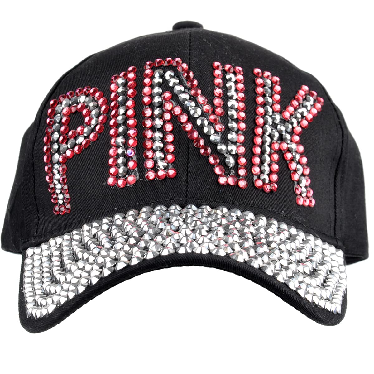 Elonmo Letter Pink Design Womens Baseball Cap Bling Hat Rhinestone Jean Adjustable