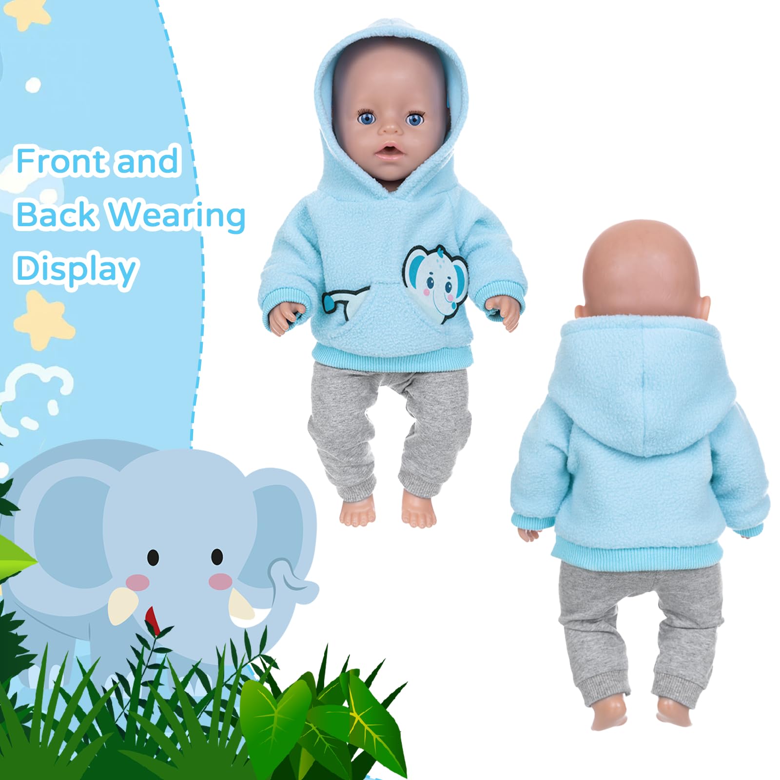 Xerteam 14-18 Inch Doll Clothes with Cute Elephant Pattern, 4 Pcs Baby Dolls Clothes for 35-43 cm Boy/Girl Doll - Image 3