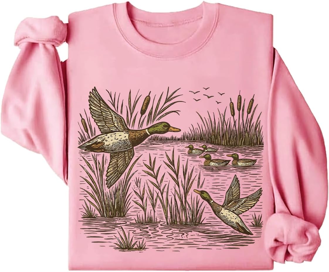 Retro Mallard Ducks Fall Pond Scene Sweatshirt Flying Mallard Duck Sweatshirt Duck Hunting Sweater