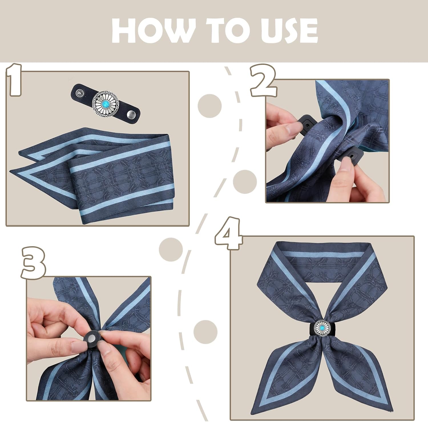 4 Pack Western Scarf Ring and Bandana Slide Set for Women and Men