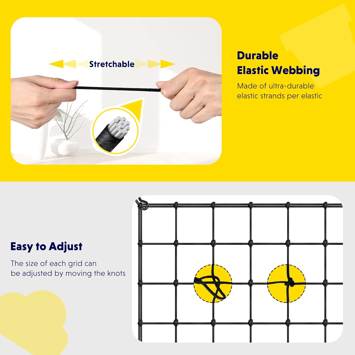 iPower Elastic Trellis Netting for 4x4FT, Heavy-Duty Plant Net with Hooks, Flexible Hydroponics Support for Indoor Plants, Gardening, and Horticulture, 2Pack