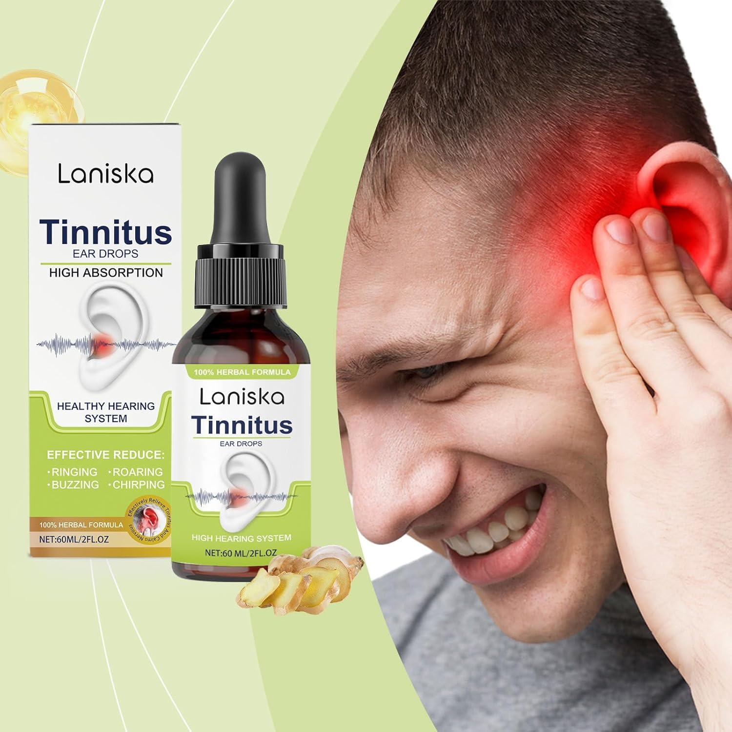 Tinnitus Ear Drops, 60ml/2oz, Tinnitus Relief for Ringing Ears, Gentle Soothing Solution to Clean Ears, Reduce Discomfort & Improve Ear Health