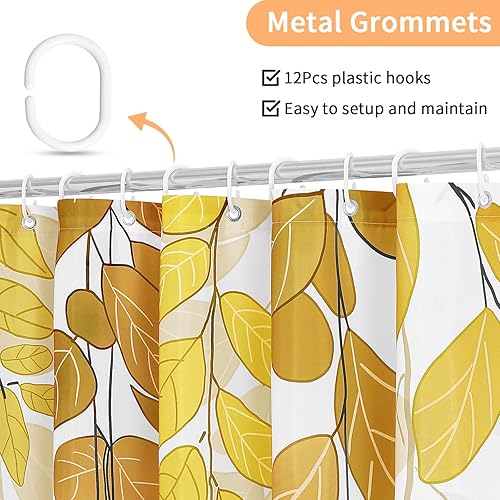 Miniatura 3 de Gibelle Cortina de ducha extra larga de 72 x 84 pulgadas, cortina de ducha alta de tela de eucalipto amarilla, hojas de acuarela en la parte