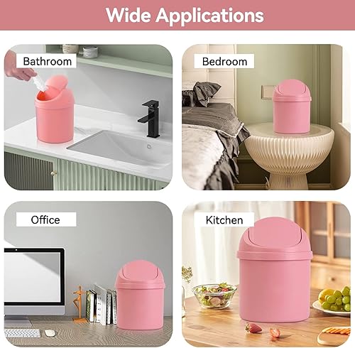 Miniatura 4 de HERCHR Mini bote de basura de plástico, pequeño cubo de basura de escritorio con tapa oscilante para el hogar, oficina, cocina, mesa de tocador,