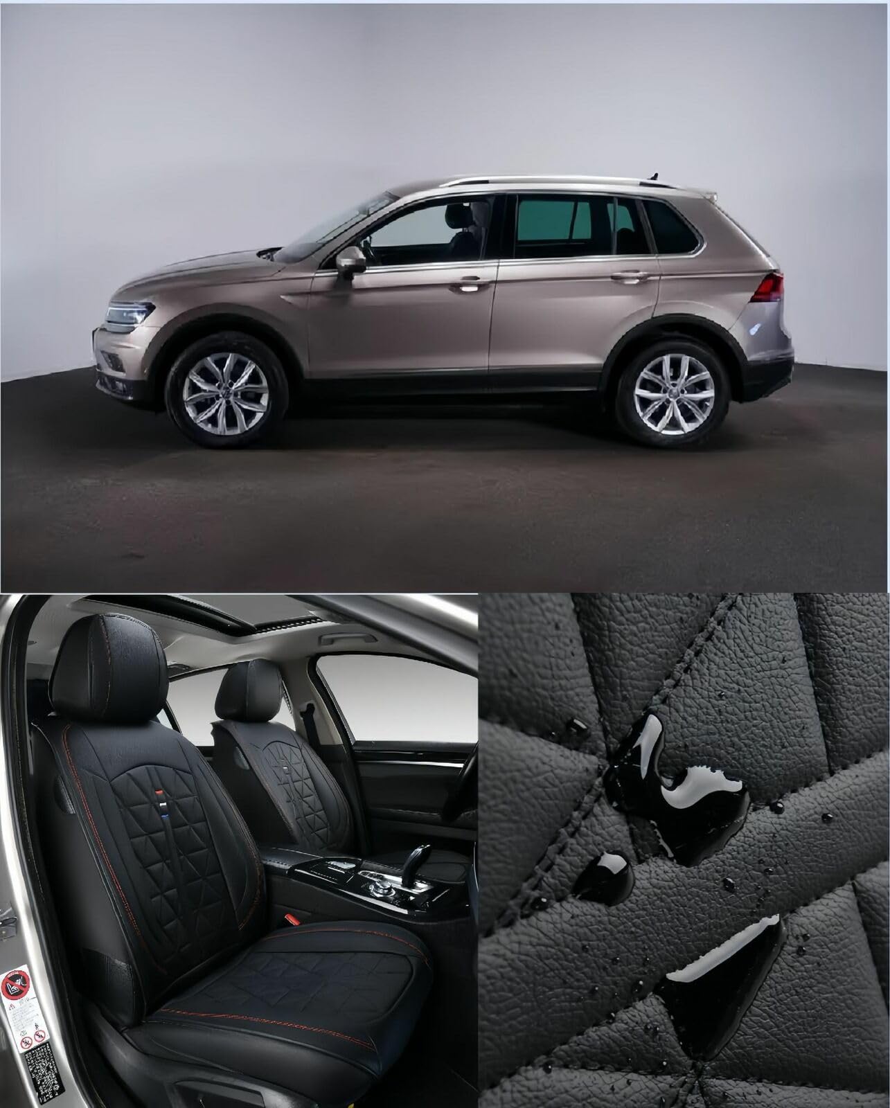 Autositzbezüge Auto Vordersitz 2 PCS Set Für VW Tiguan Autositzbezüge Leder ，Komfortabel Wasserfest Verschleißfest Atmungsaktiv Schwarz