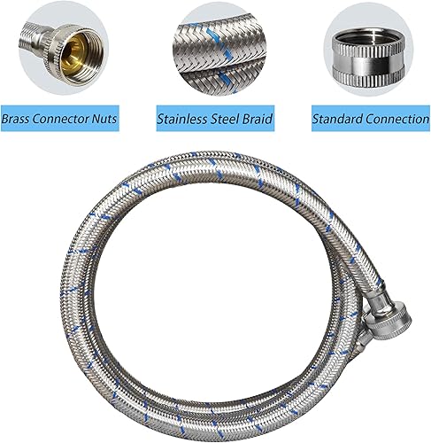 Miniatura 4 de Mangueras largas para lavadora de 15 pies, paquete de 2 mangueras de suministro de agua a rayas calientes y frías, a prueba de explosiones, manguera