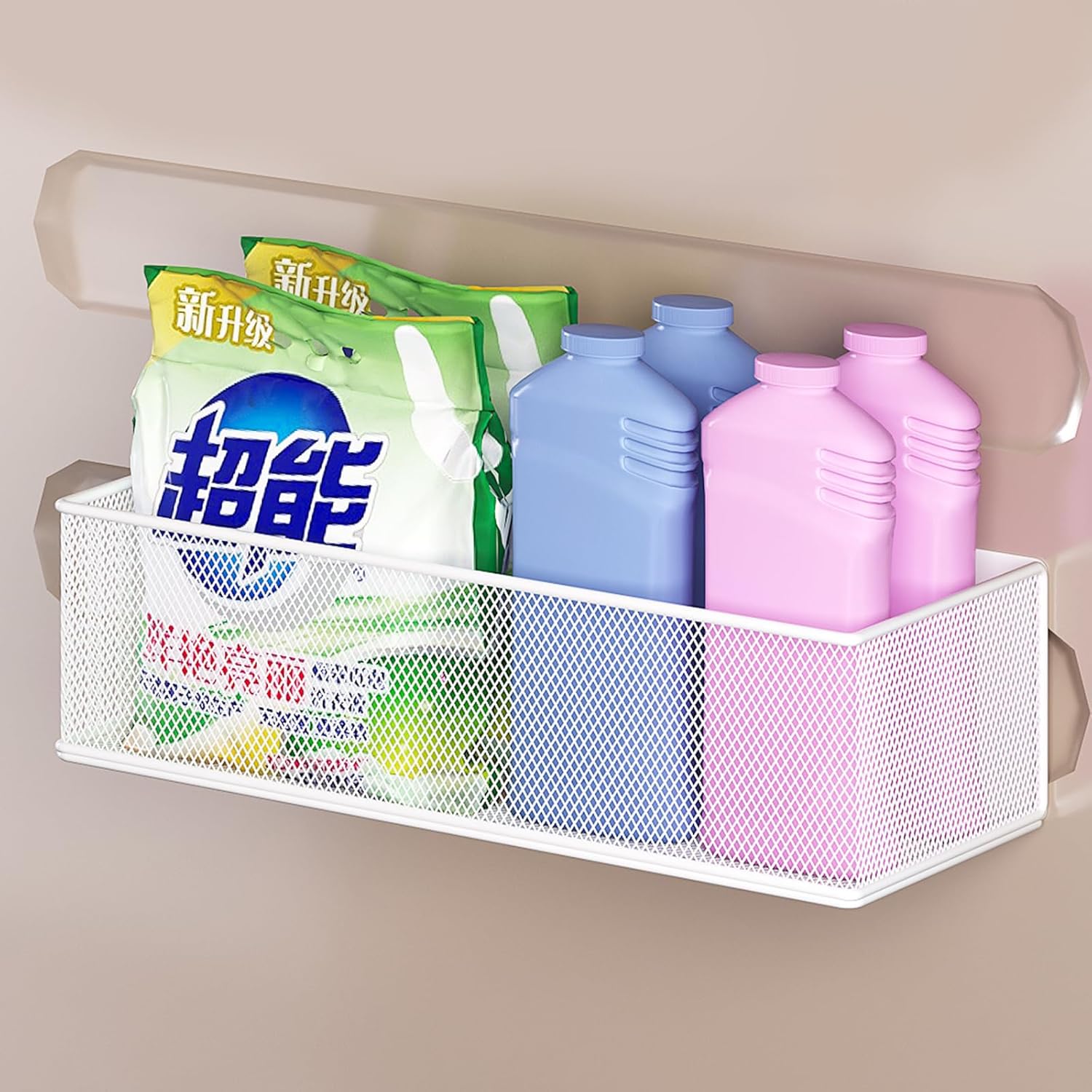 Magnetic Shelf for Washing Machine, Washer Dryer Shelf, Magnetic Lint Bin for Laundry Room, Spice Rack, Magnetic Basket Organizer for Laundry Kitchen, 1 Pack (White, 13.39''L*5.12''W*3.74''H)