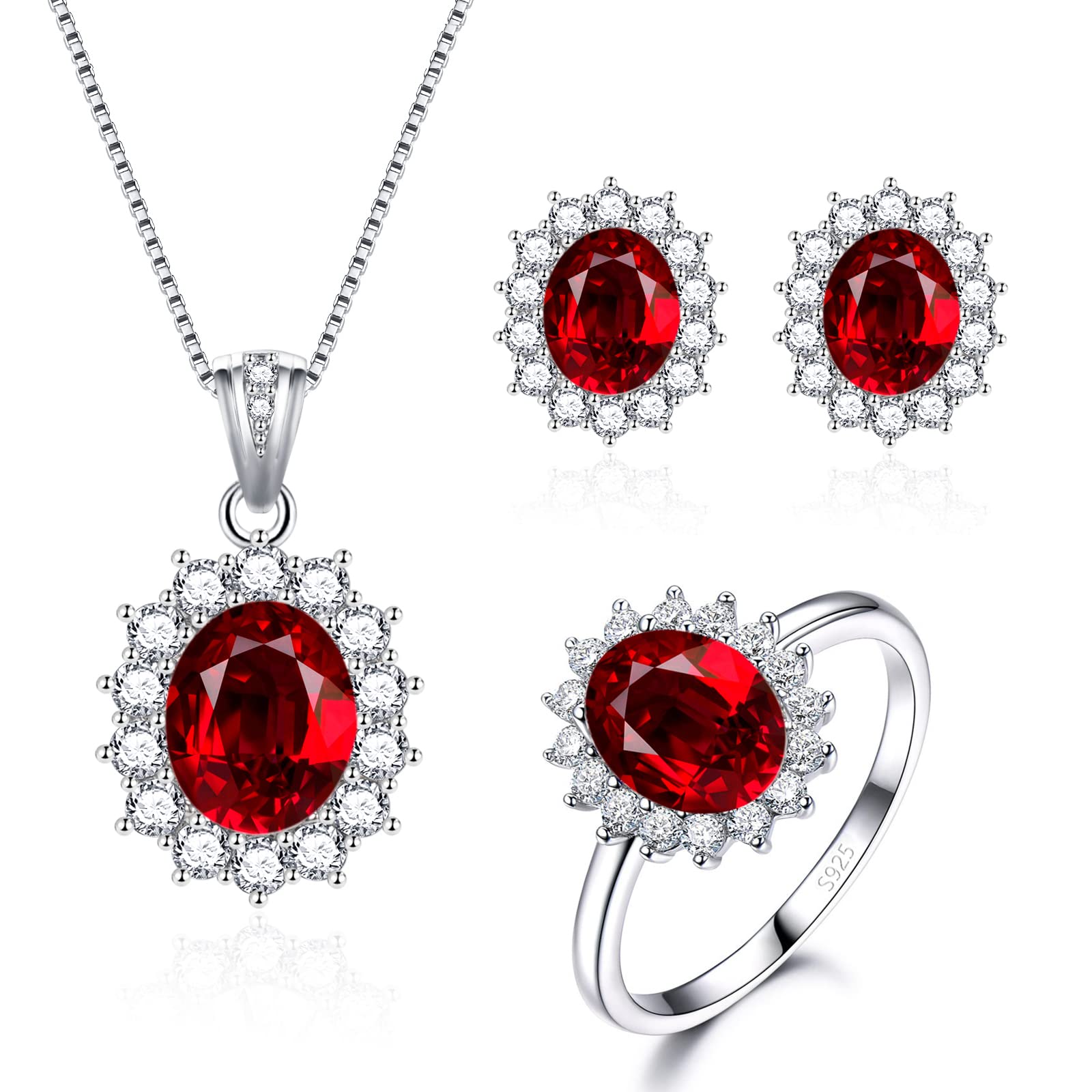 Silber Damen Schmuck Set, 925 Sterling Silber Halskette Ohrringe Ring Set, Silber Prinzessin Diana Schmuckset mit AAAAA Zirkonia, Silber Luxus Hochzeit Schmuck Set, Geschenk zum Geburtstag