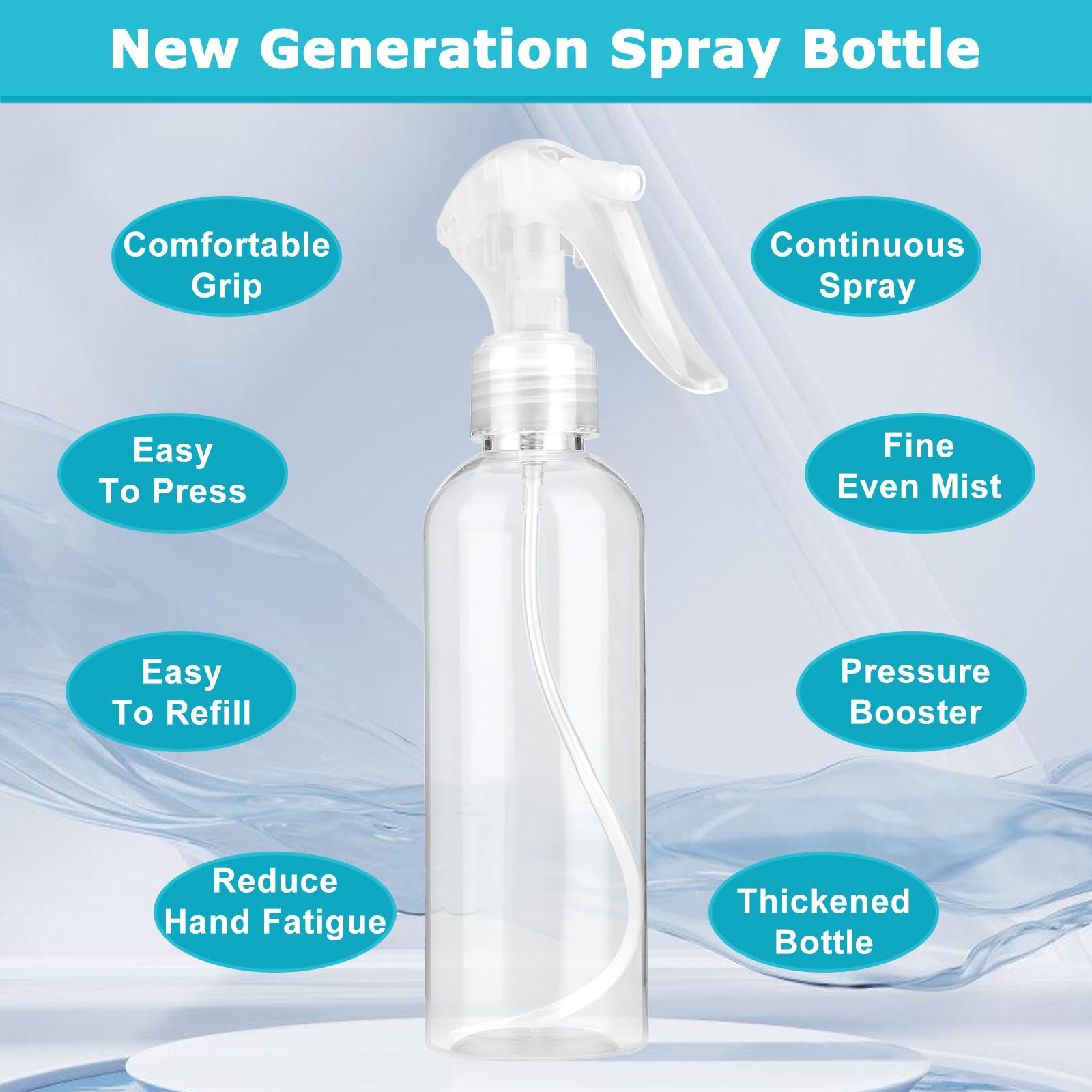 Butelka z rozpylaczem Fine Mist Spray 200 ml, 24 etykietki i 2 lejki, PET, czyszczenie domu, ogrodu, fryzjera, roślin, kwiatów