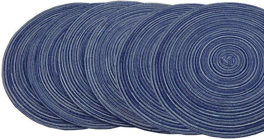 WAZAIGUR Red-A，Placemats,Round Placemats for Dining Table Set of 6 Woven Heat Resistant Non-Slip Kitchen Table Mats Diameter 14 inch(Blue)