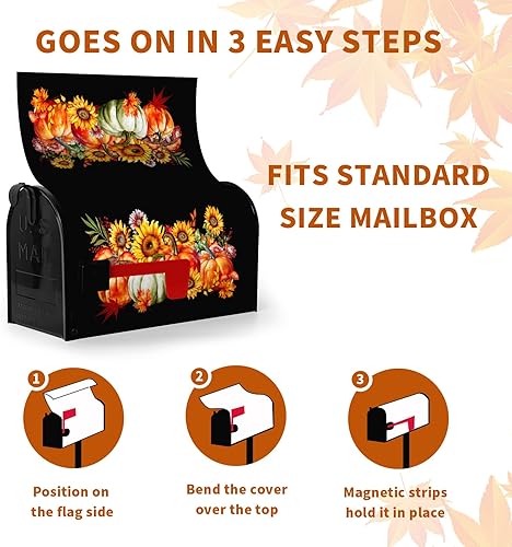 Miniatura 6 de Fundas magnéticas para buzón de otoño, tamaño estándar, diseño de calabaza, girasol, hojas de arce, buzón de correo, cubierta impermeable para