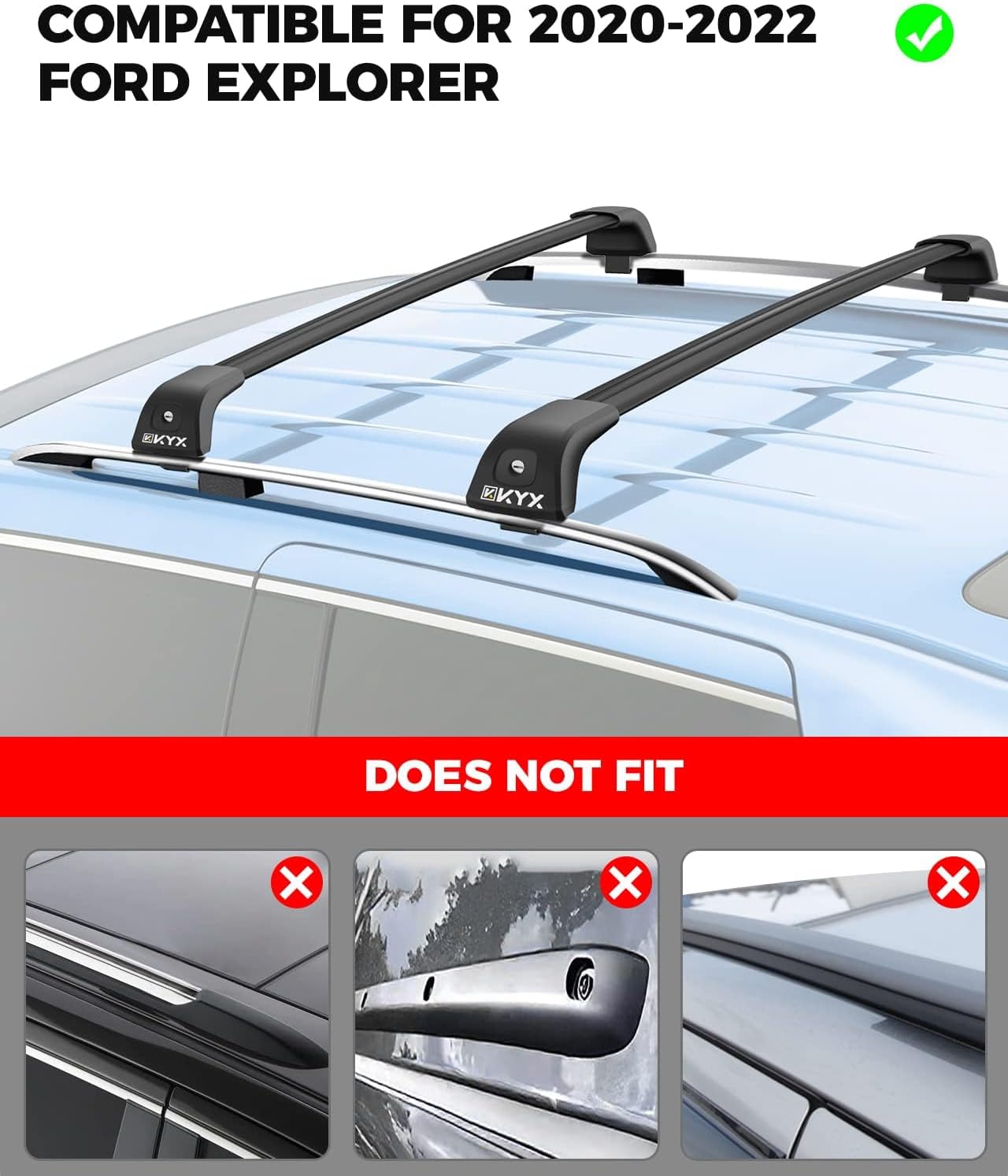 KYX DMS T-Track Design Roof Rack Cross Bars for 2020-2022 Explorer, Aviation Aluminum Crossbars Matte Black for Bike Luggage Rack Kayak Snowboard