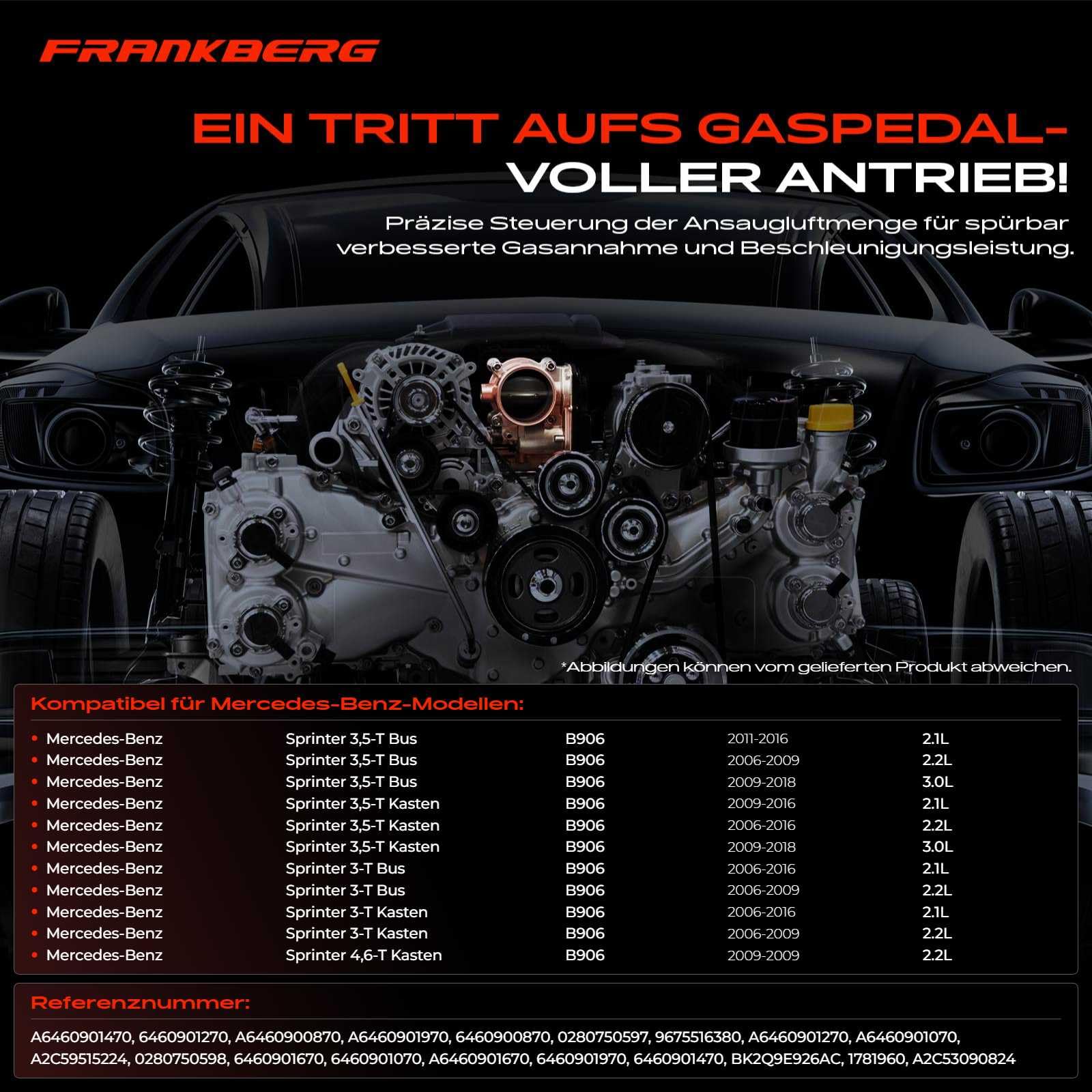 Frankberg 1x Drosselklappe Drosselklappenstutzen 5-Polig Kompatibel mit Sprinter 3-T Pritsche/Fahrgestell B906 209CDI 211CDI 213CDI 215CDI 2.1L-2.2L 2006-2016 Replace# A2C59515224