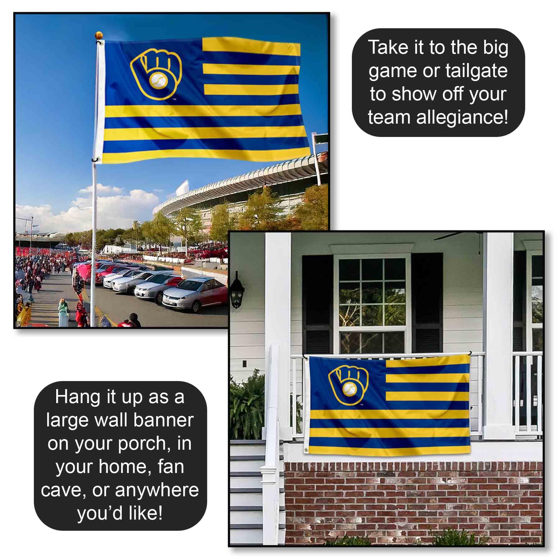 WinCraft Milwaukee Brewers Circle - Bandiera Con Occhielli 90x150 Cm, Ufficiale MLB, Poliestere Resistente, Per Tifosi - 2