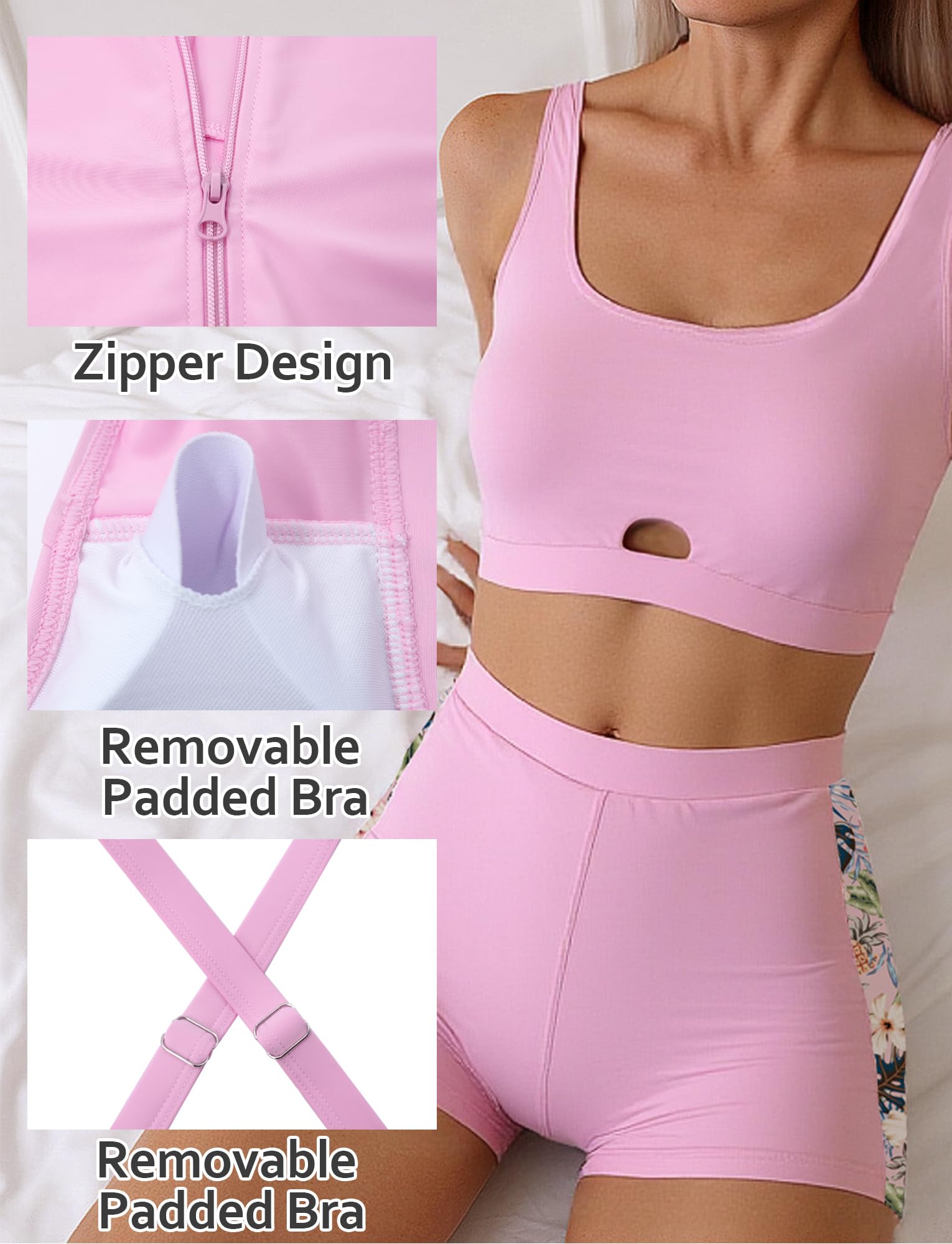 SEAUR 3-teiliger Rash Guard Damen Langarm Badeanzug Schwimmanzug Sonnenschutz Bademode Rashguard Shirts Bikinioberteil Badeshorts - S-XXL