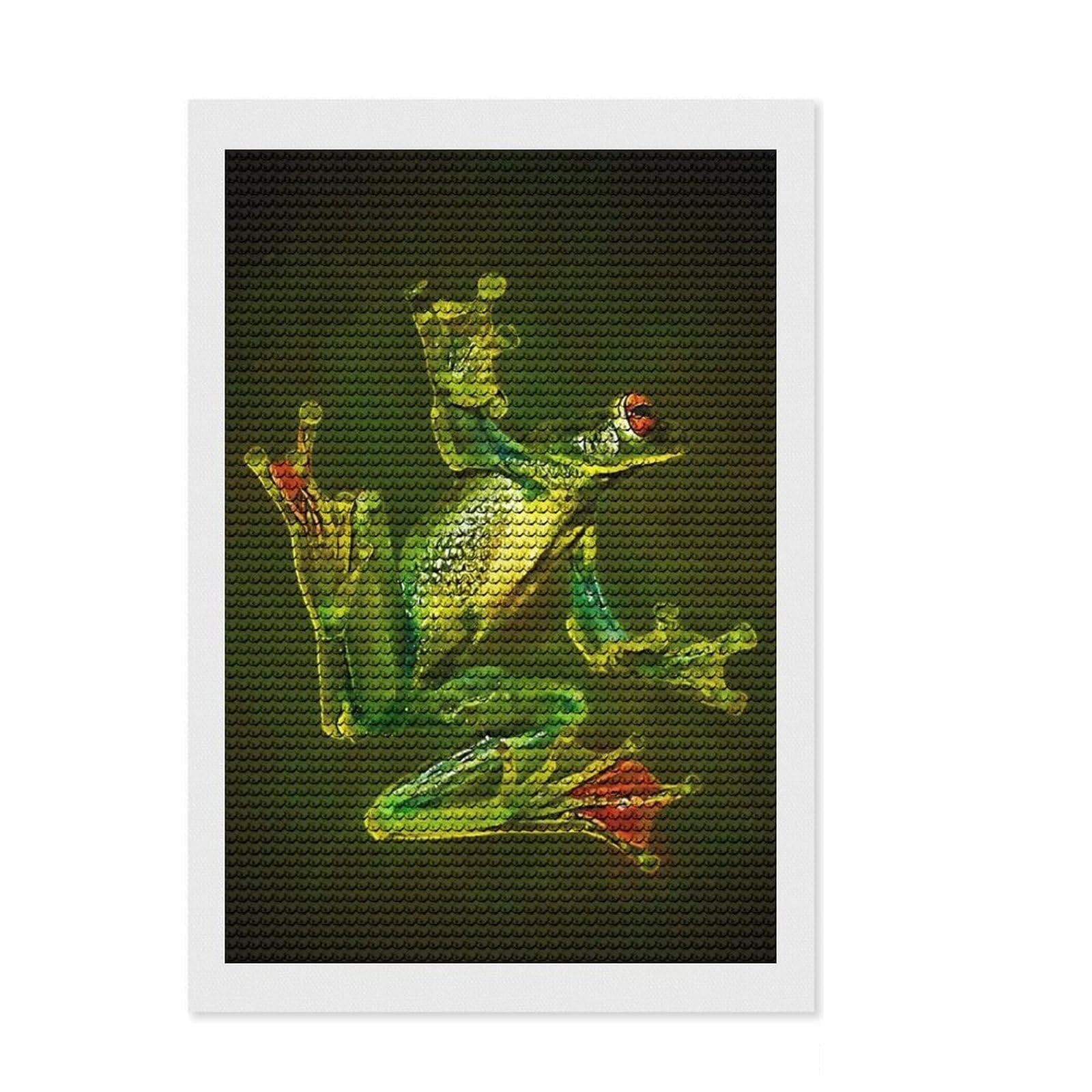 Junmoney Green Frog Diamond Painting Set 8"x12", Easy to Enjoy, Easy Handmade Project, Boho Decor, Birthday Gift, Stress Relief Craft