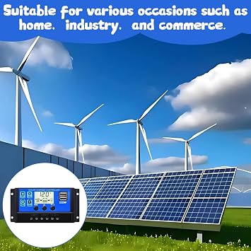 2PCS Solar Charge Controller, 12V/24V/30A Solar Panel Controller with Adjustable LCD Display PWM Auto Parameter Dual USB Port Timer Setting, Intelligent Power-Off, Environmentally Friendly