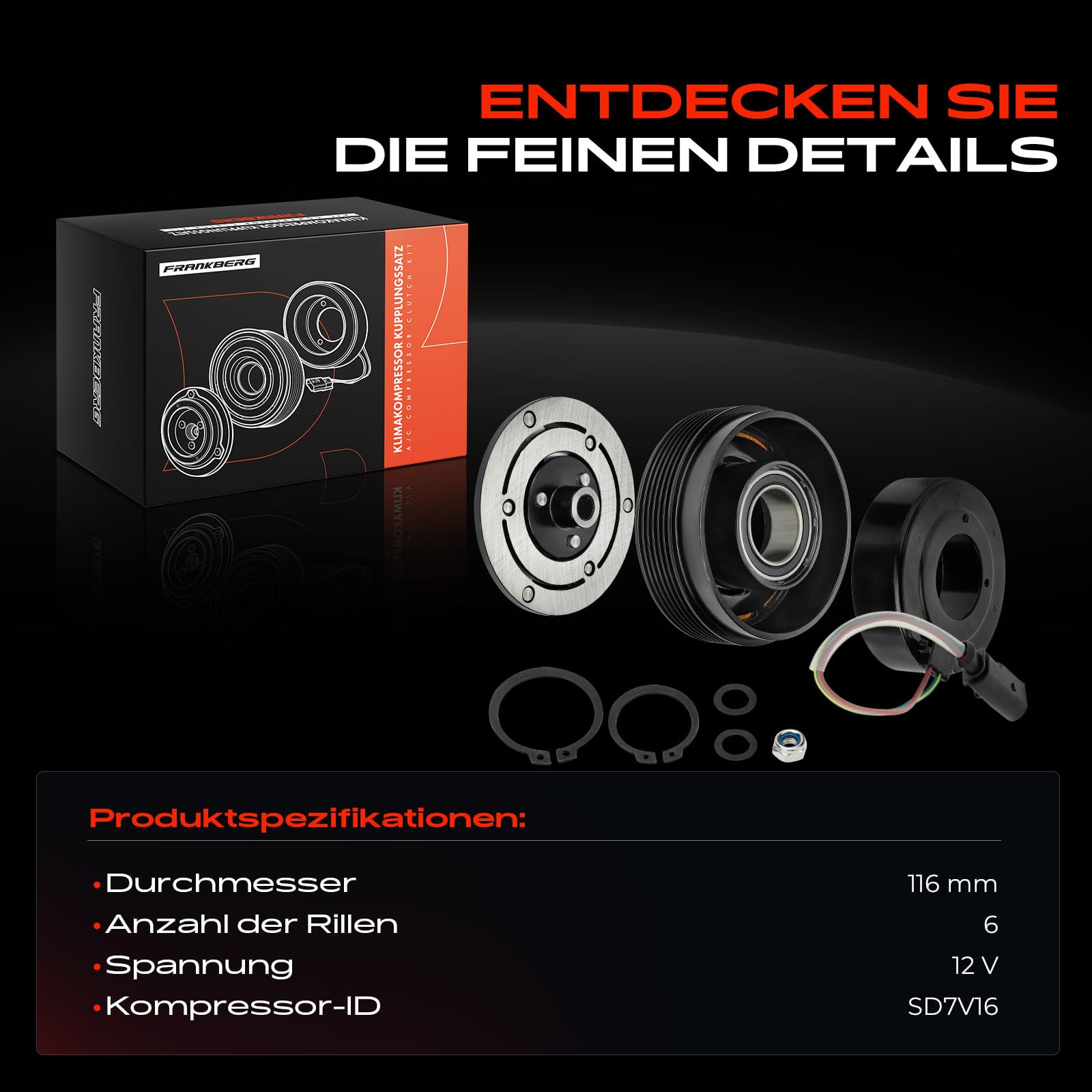 Frankberg 1x Mitnehmerscheibe + 1x Riemenscheibe + 1x Magnetspule SD7V16 Kompatibel mit A3 8L1 Polo 6N1 Golf IV 1J1 B.o.r.a 1J2 Ibiza II 6K1 Replace# 1J0820803L